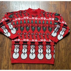Croquet Club Women's 90s Vintage‎ Snow Man Ugly Christmas Red Knitted Sweater L